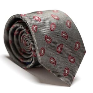 Broletto Elegant Gray‎ and Red Paisley Silk Necktie, EUC